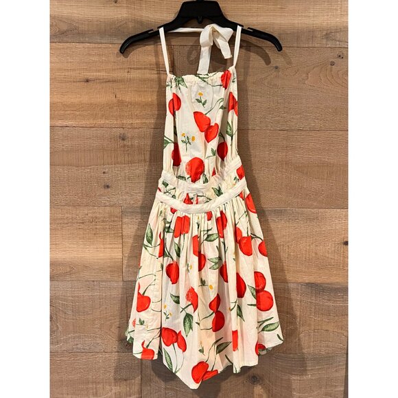 ASOS DESIGN halter mini sundress with strappy back in cherry print size US 6 - Picture 3 of 5